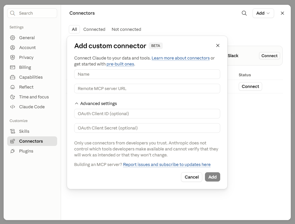 Gambar 4. Form Add custom connector pada menu Connectors. Gambar 4. Form Add custom connector pada menu Connectors.