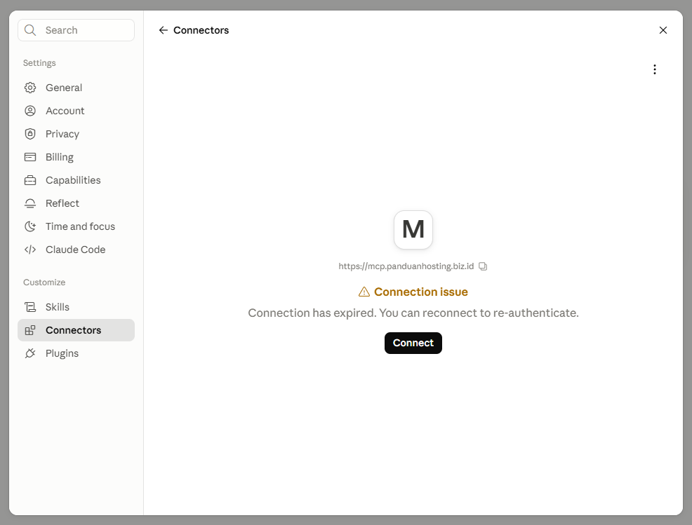 Gambar 6. Klik Connect untuk memulai proses autentikasi connector. Gambar 6. Klik Connect untuk memulai proses autentikasi connector.