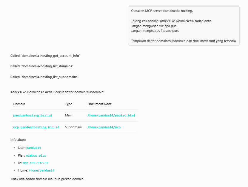 Gambar 7. uji koneksi berhasil dan OpenCode menampilkan daftar domain serta document root. Gambar 7. uji koneksi berhasil dan OpenCode menampilkan daftar domain serta document root.