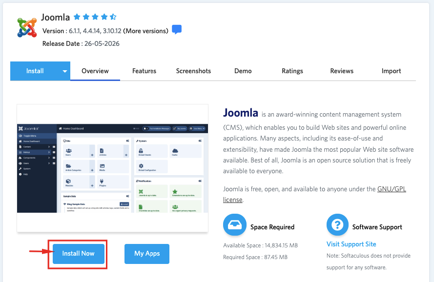 Cara Membuat Website dengan Joomla untuk Pemula 5 Pilihan Joomla di Softaculous Apps Installer.