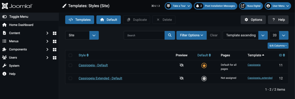 Cara Membuat Website dengan Joomla untuk Pemula 18 Mengatur template Cassiopeia pada Joomla.