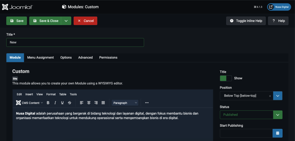 Cara Membuat Website dengan Joomla untuk Pemula 21 Mengatur Site Modules dan module position di Joomla.