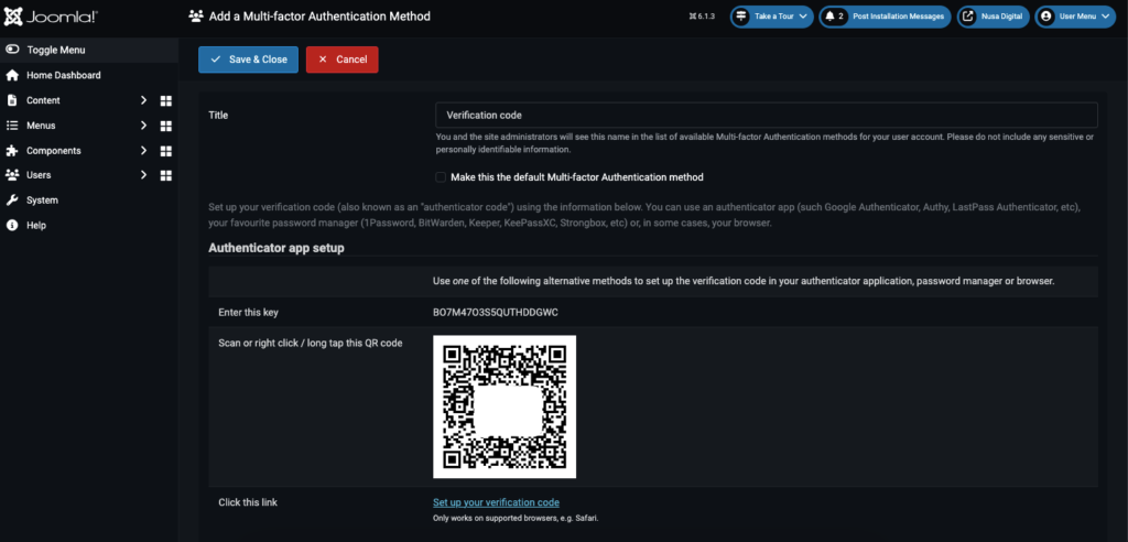 Cara Membuat Website dengan Joomla untuk Pemula 25 Mengaktifkan Multi-factor Authentication pada Joomla.